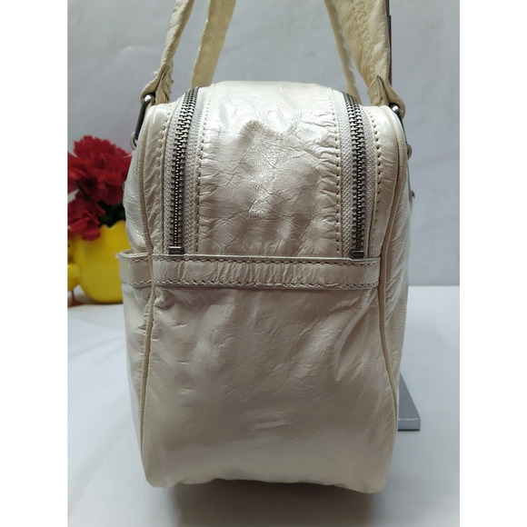 Marc By Marc Jacobs Ivory Patent Leather Pocket Dual Zipper Closure Satchel Bag - Picture 3 of 16